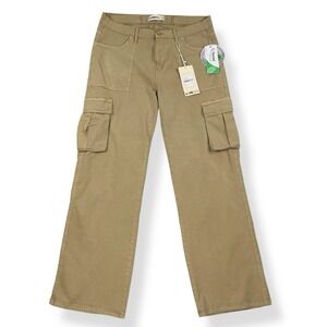 LoveGen Pants Women 11/31 (32x30) Beige Straight Leg Cargo Stretch Tencel NWT